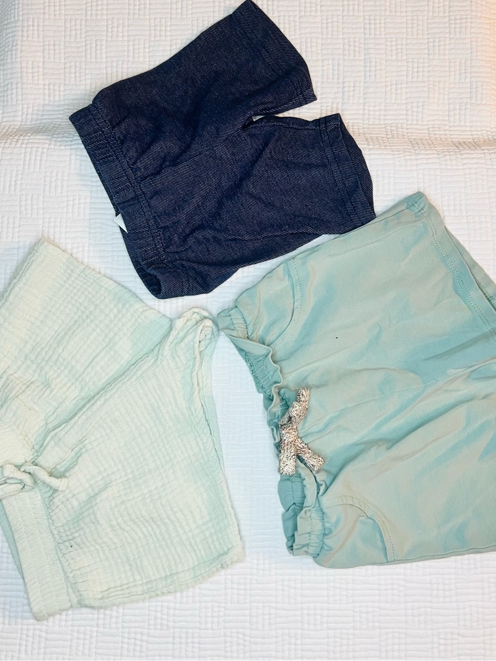 Set of Three Baby/Toddler Shorts in Navy and Mint Tones Size 2T
